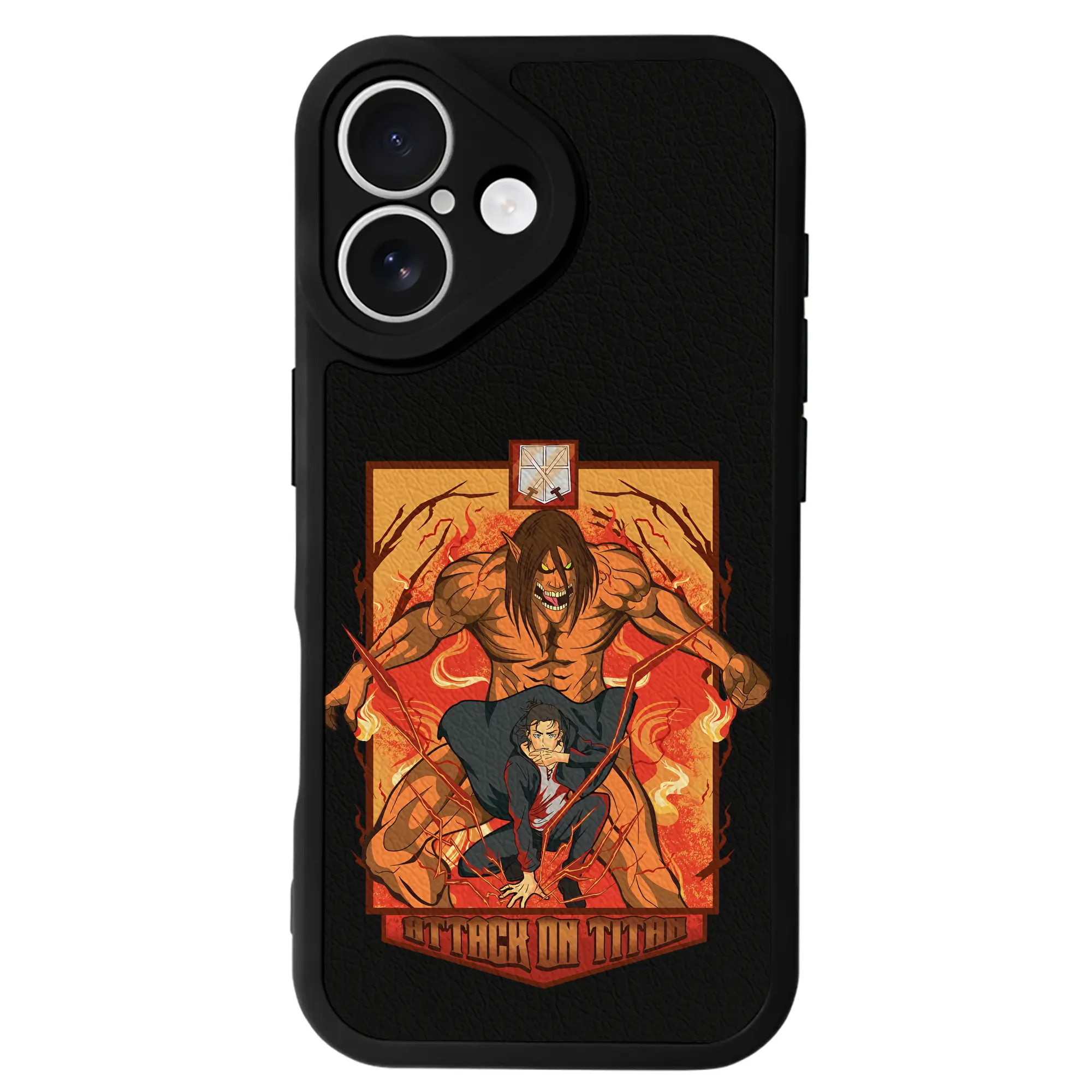 進撃の巨人 グッズ エレン・イェーガー - IPhone 16シリーズ対応 ・ シリコンスマホケース ・ レザー調 ・ 高精度フィット ・ 耐衝撃 ・ ワイヤレス充電対応 ・ 精密カット